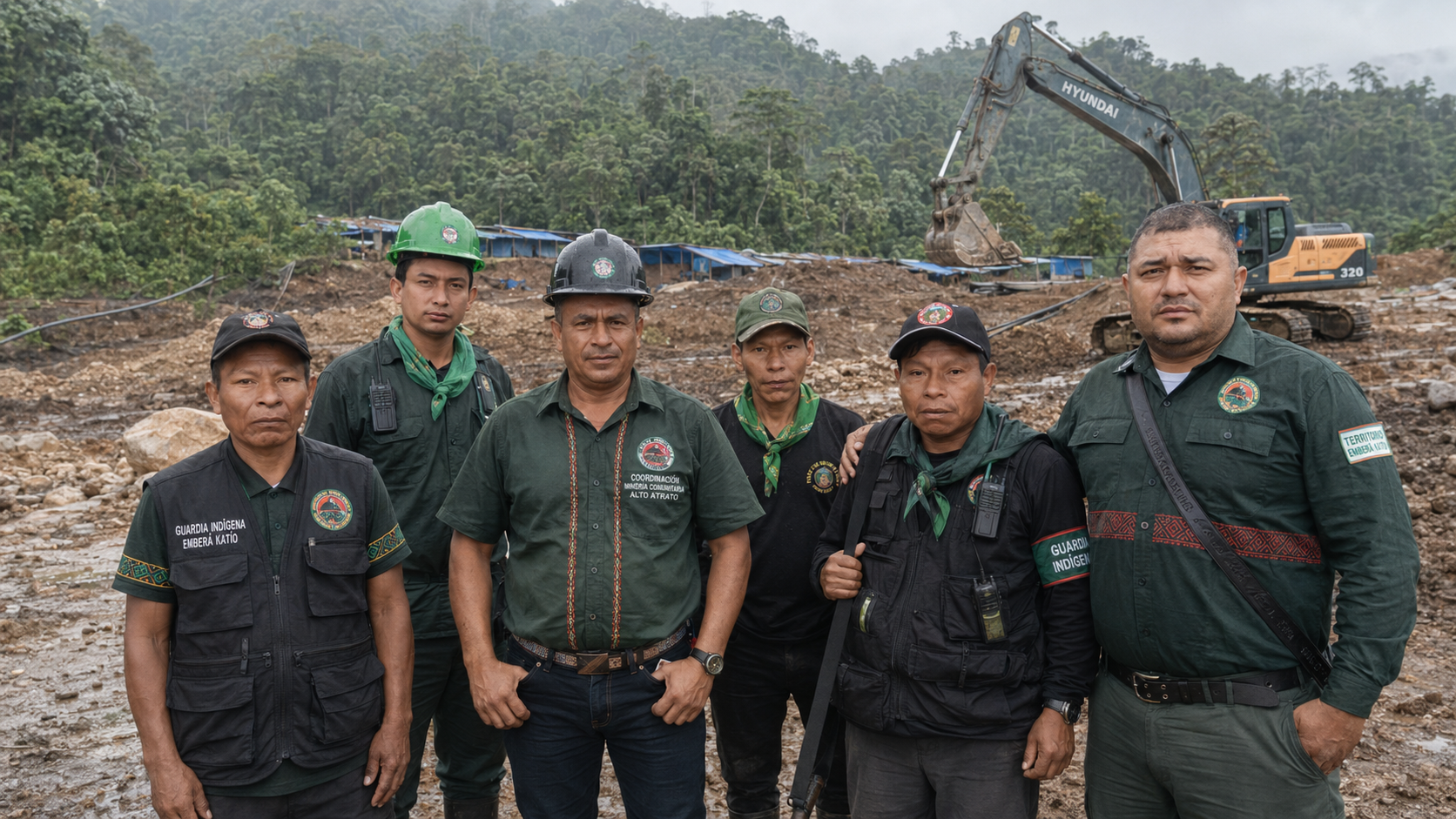 Coordinación de minería comunitaria y Guardia Indígena Emberá Katío del Alto Atrato en el territorio, Bagadó (Chocó).